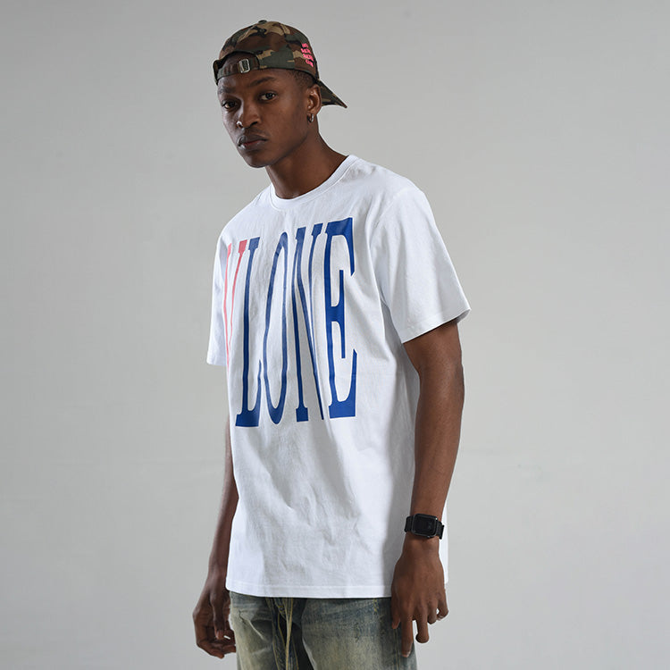 VLONE Back Large Logo Short Sleeve Couple Style White Blue VLTE17SS006