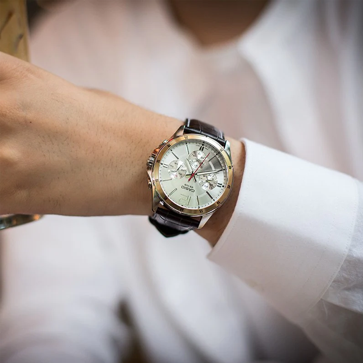CASIO Leather Band Waterproof Men Mens White Analog MTP-1374L-7A