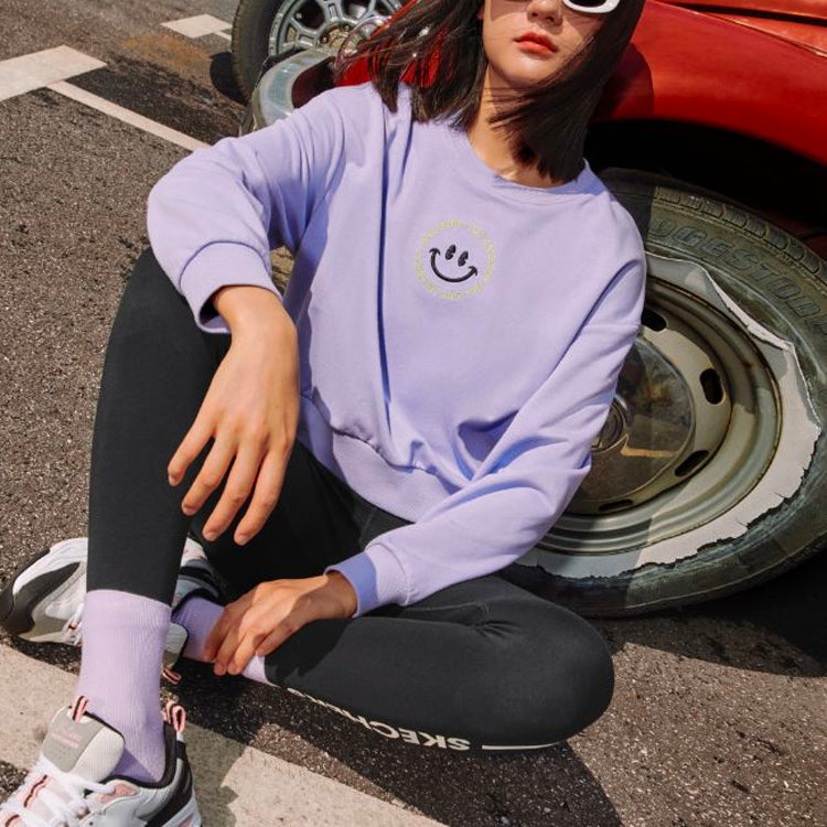 (WMNS) Skechers Smile Graphic Crew Sweater 'Black Grey Purple' L321W212
