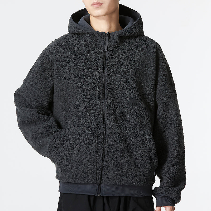 Men's adidas New Polar Fz Solid Color Reversible Athleisure Casual Sports Hooded Jacket Gray HG2076