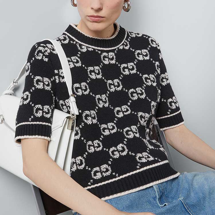 (WMNS) Gucci GG Wool Boucl Jacquard Top 'Grey Ivory' 770059-XKCNA-1130