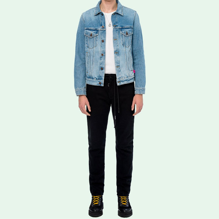 Off-White Spray Paint Graffiti Jacket Men Blue OMYE005E193860457128