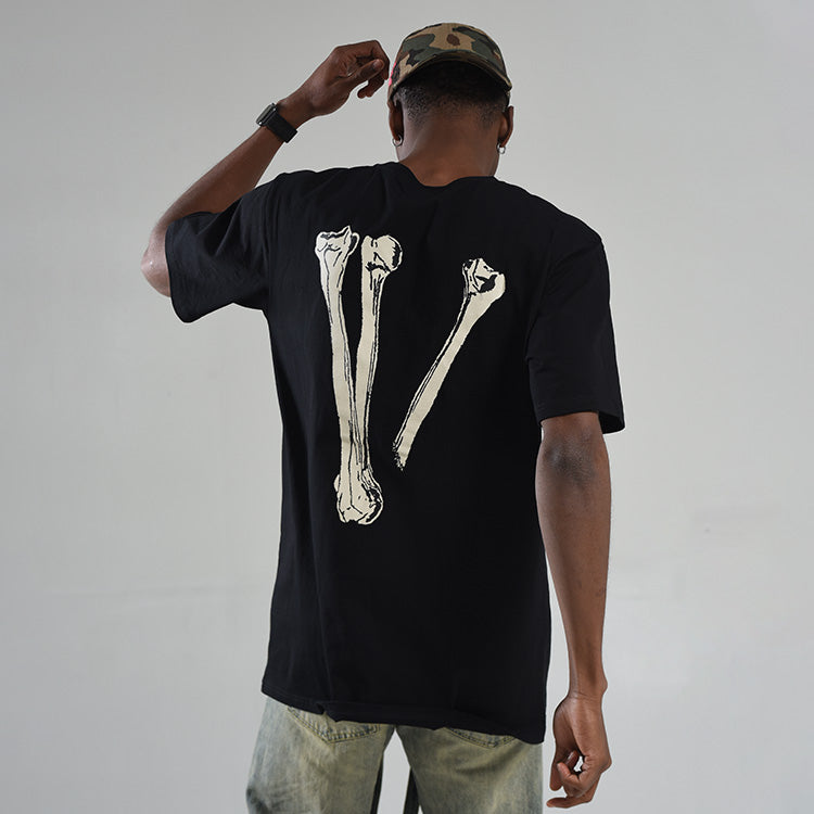 VLONE Back Skeleton Printing Round Neck Pullover Short Sleeve Couple Style Black VLTE18SS001