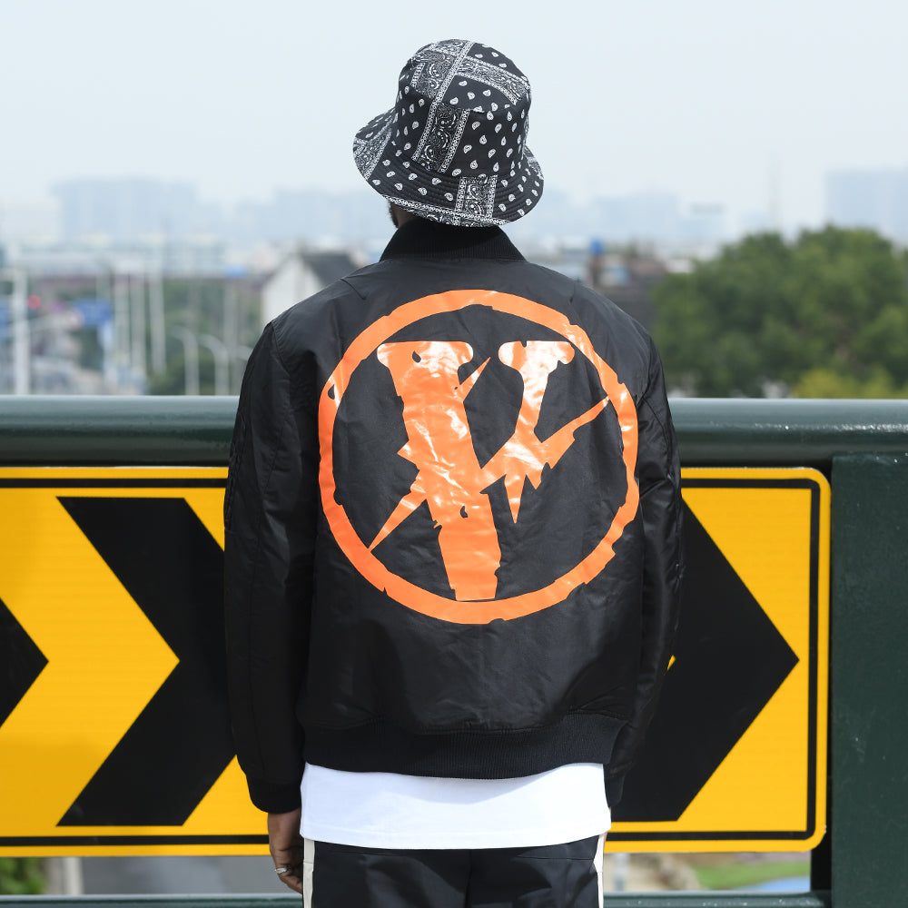VLONE x Fragment Design Crossover Back Large V Reversible Padded Jacket 'Black Orange' VLJK21001