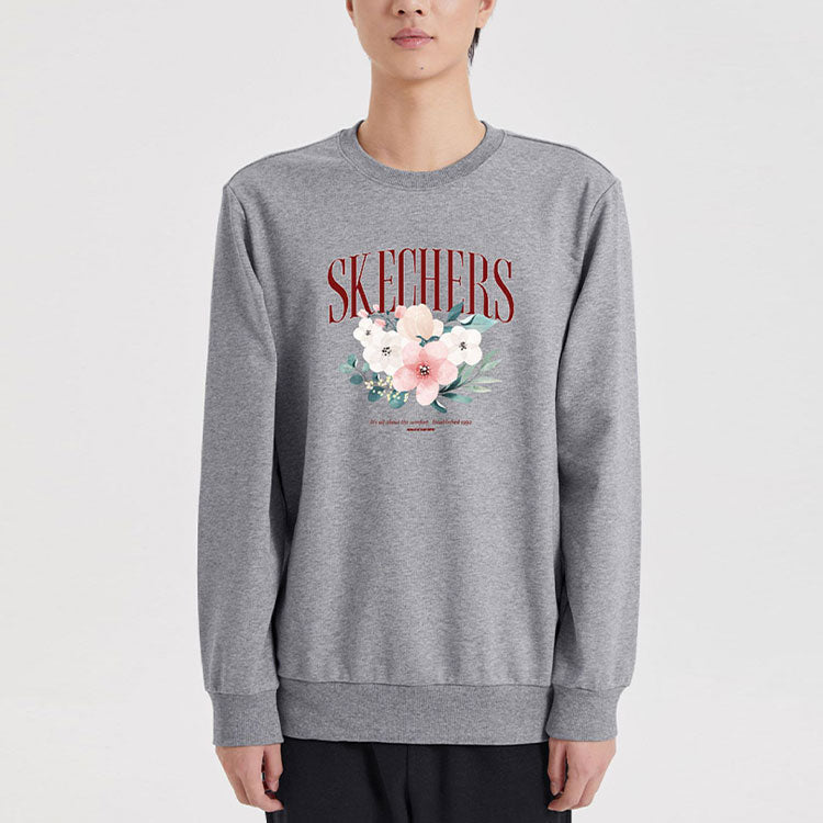 Skechers Flower Graphic Crew Sweater 'Blue White Grey' L422U243