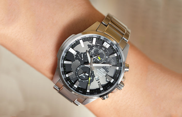 CASIO Quartz Waterproof EDIFICE Stainless Steel Strap Sapphire Crystal Solar Powered Mens Silver Analog EFR-303D-1AVUPR