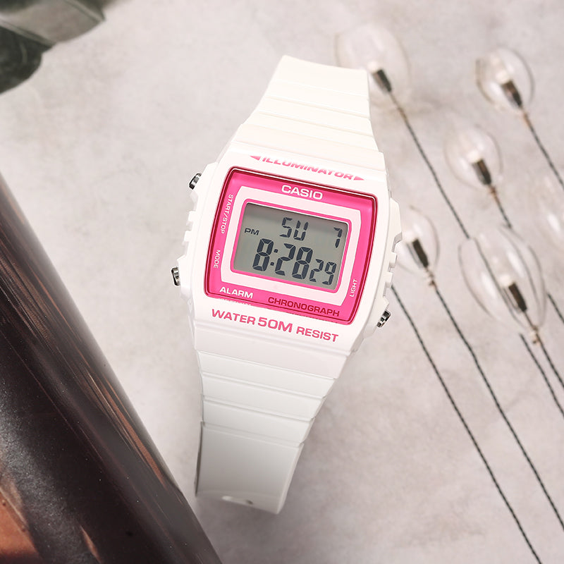 CASIO G Shock Square Sports Quartz /Pink White Digital W-215H-7A2