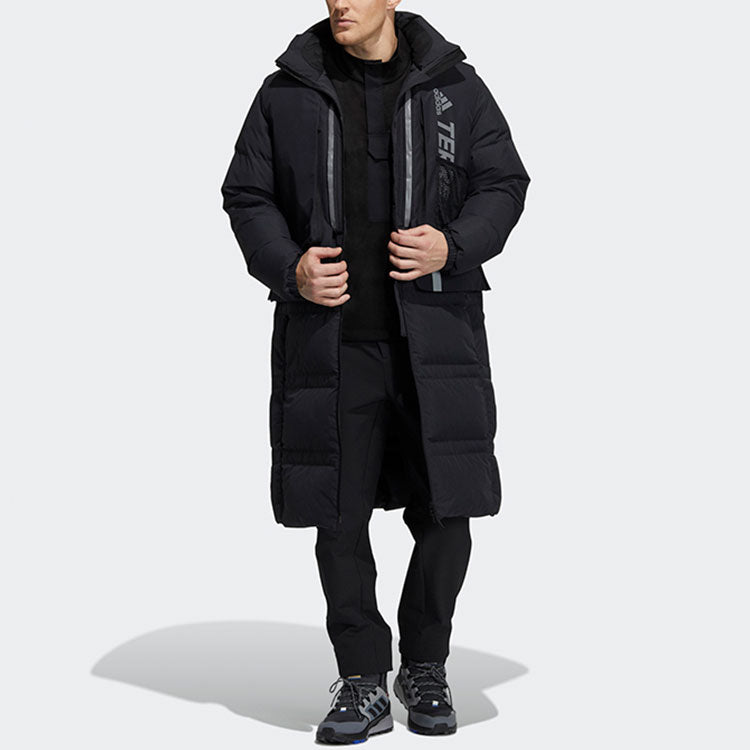 adidas Outdoor Sports Detachable Vest Long Hooded With Down Feather Jacket Black H13853
