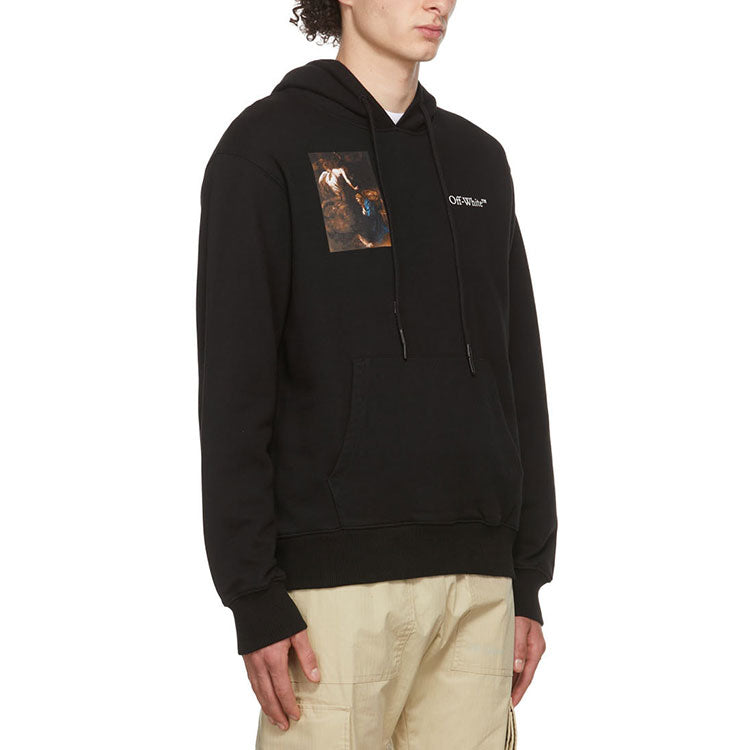 Men's Off-White Caravaggio Painting Character Alphabet Cotton Hooded Long Sleeves Pullover Black OMBB097S22FLE0011001