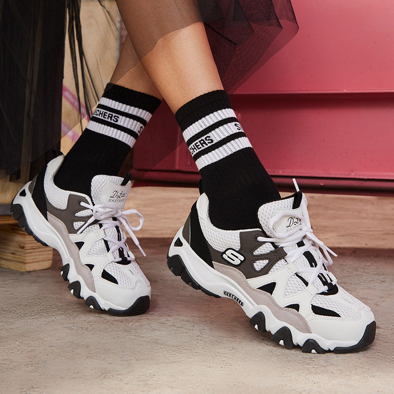 (WMNS) Skechers D'lites 2.0 'Black White Grey' 99999693-WBGY