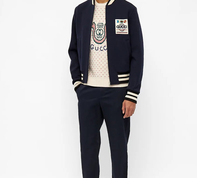 Gucci Knitted Fabric Wool Pilot Jacket For Men Navy 598731-ZADBU-4062