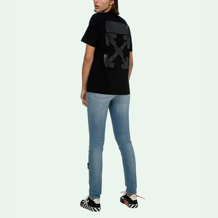 (WMNS) Off-White Arrow Pattern Round Neck Pullover Short Sleeve Slim Fit Version Black OWAA049E20JER0131010