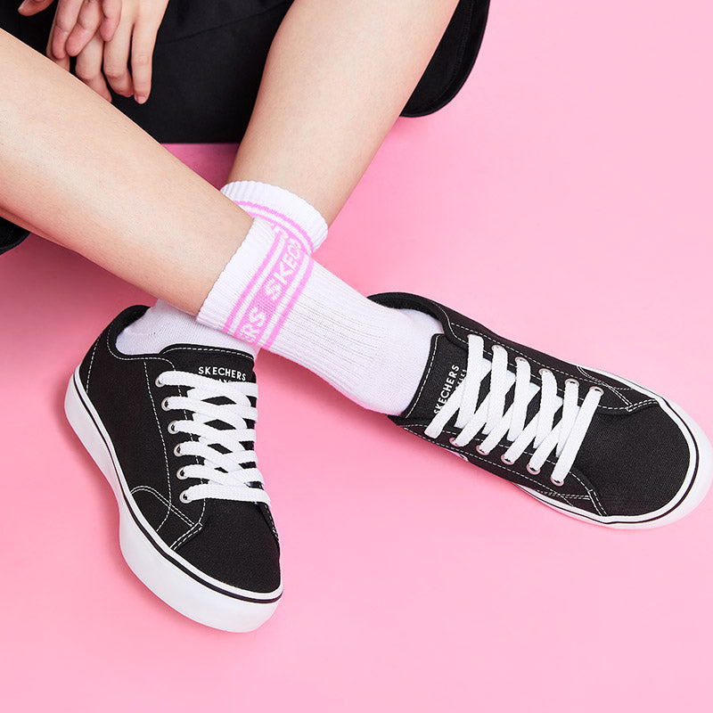 (WMNS) Skechers Cupsole 1 Low Canvas Shoes Black 66666131-BLK