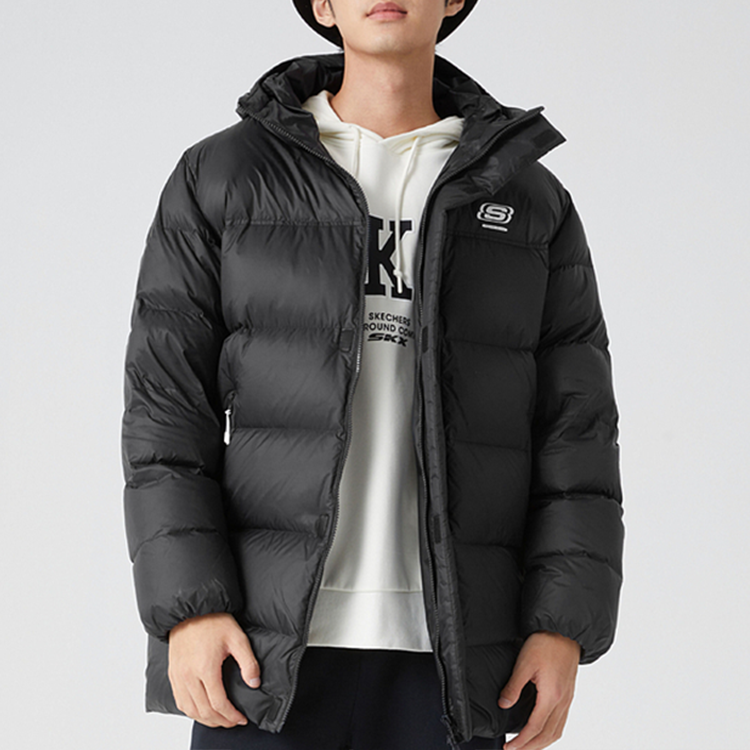 Skechers Letter Printed Mid Down Jacket 'Black Blue' L422M096