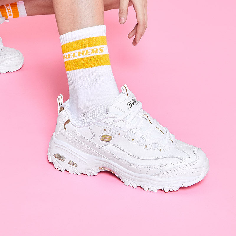 (WMNS) Skechers D'lites GS White/Gold 11931-WGD