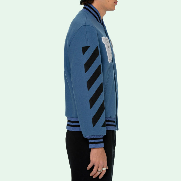Off-White SS21 Alphabet Pattern Long Sleeves Baseball Collar Jacket Blue OMEA267R21FAB0014010