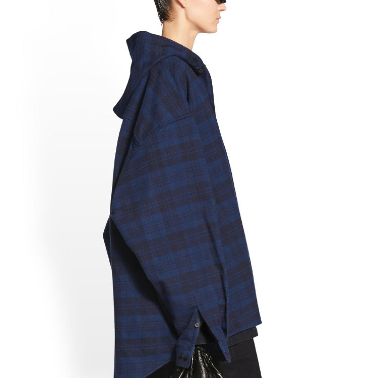 Balenciaga Hooded Check Overshirt 'Blue Navy' 720109TNM354202