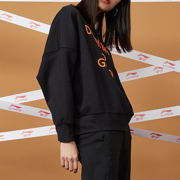 Li-Ning Sports Fashion Series Alphabet Embroidered Fleece Lined Stay Warm Pullover Round Neck 'Black' AWDQ698-1