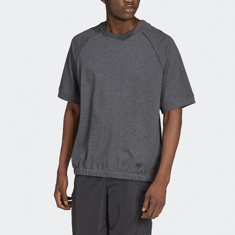 Men's adidas Solid Color Round Neck Straight Short Sleeve Dark Grey T-Shirt HD4790