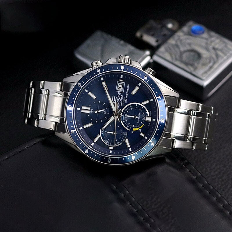 CASIO EDIFICE Waterproof Sapphire Crystal Solar Powered Stainless Steel Strap Mens Silver Analog EFS-S510D-2AVUPR