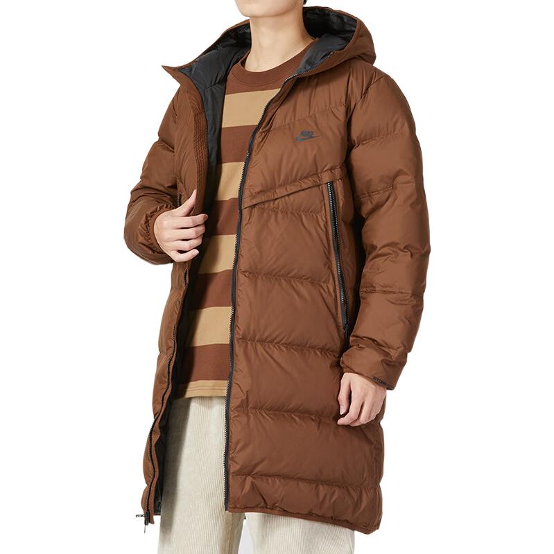Nike hooded puffer long coat 'Brown' DV1134-259
