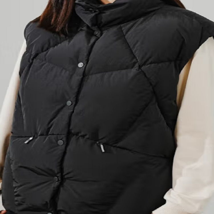 (WMNS) Skechers Stand-up Collar Woven Hooded Down Vest 'Black Blue White' L421W019