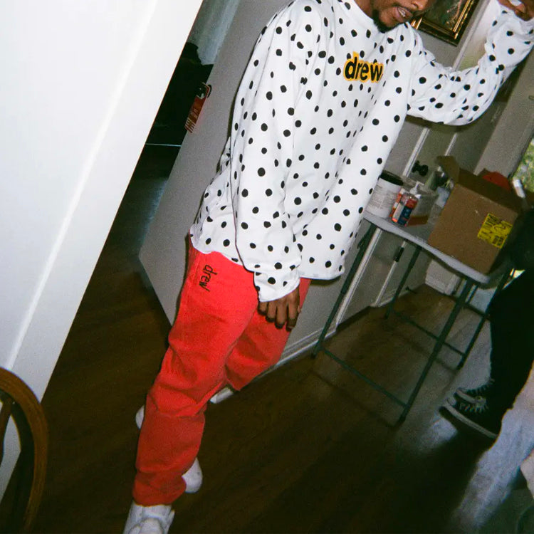 Drew House SS21 Secret ls Tee polka dots Alphabet Long Sleeves Unisex White DR-SS21-32