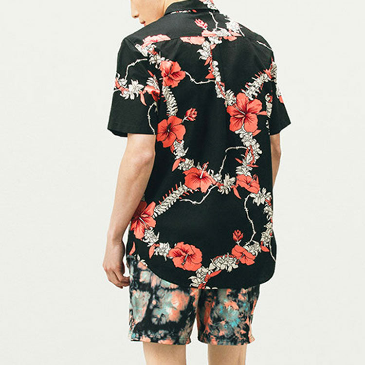 Vans Unisex Flowers Printing Short Sleeve Shirt Black Blue VN0A5E6HZCS