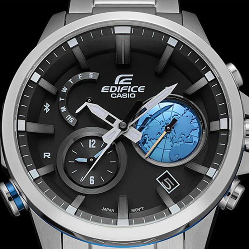 CASIO EDIFICE Waterproof Sports Solar Powered Stainless Steel Strap Mens Black Analog EQB-600D-1A2