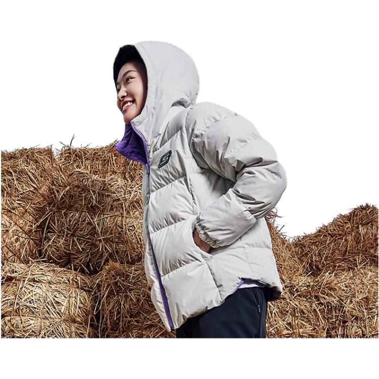 (WMNS) Skechers Lightweight Warm Reversible Down Jacket 'Black Grey Purple' P421W048