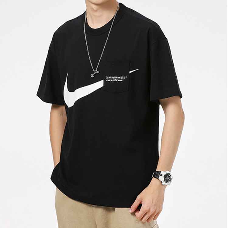 Nike Sportswear Swoosh Large Pocket Printing Sports Round Neck Short Sleeve Black DJ6297-010