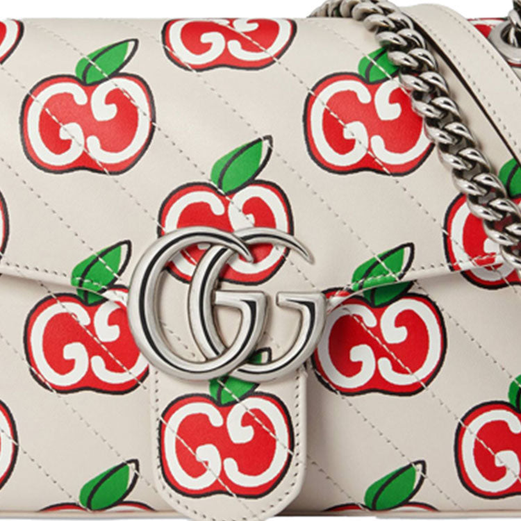 (WMNS) Gucci GG Marmont Silver Leather Chain Shoulder Bag 'Cream White Red' 443497-1W9AN-9086