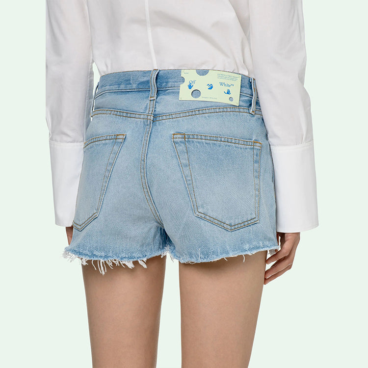 (WMNS) Off-White Logo Washed Denim Shorts Ordinary Version Blue OWYC002R21DEN0014000