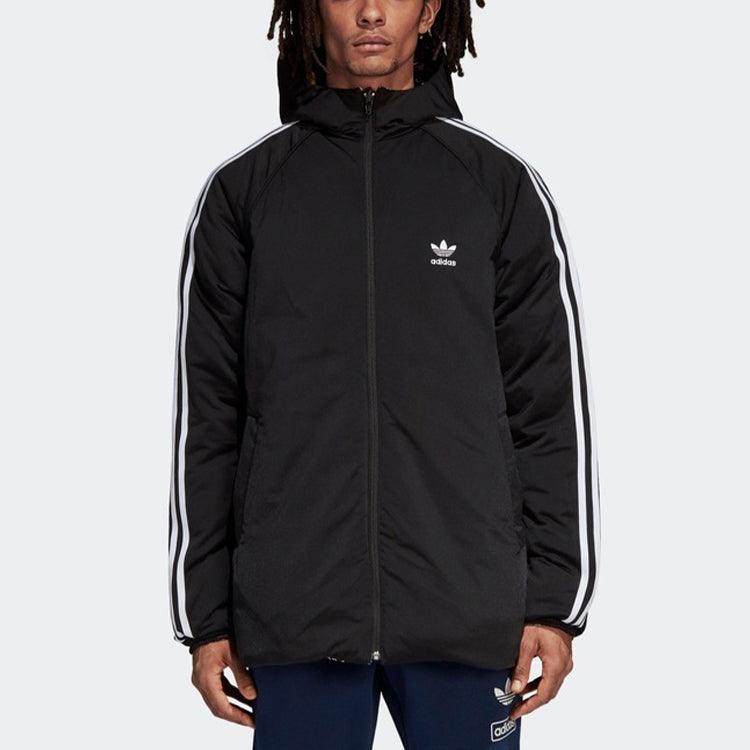 adidas originals Monogram JKT Full Print logo Reversible Stay Warm hooded down Jacket Black White DP8561