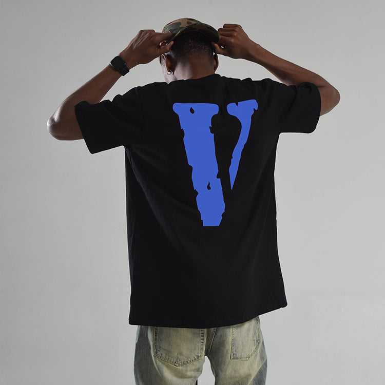 VLONE Large Logo Round Neck Short Sleeve T-shirt 'Black Blue' VLTE17SS004