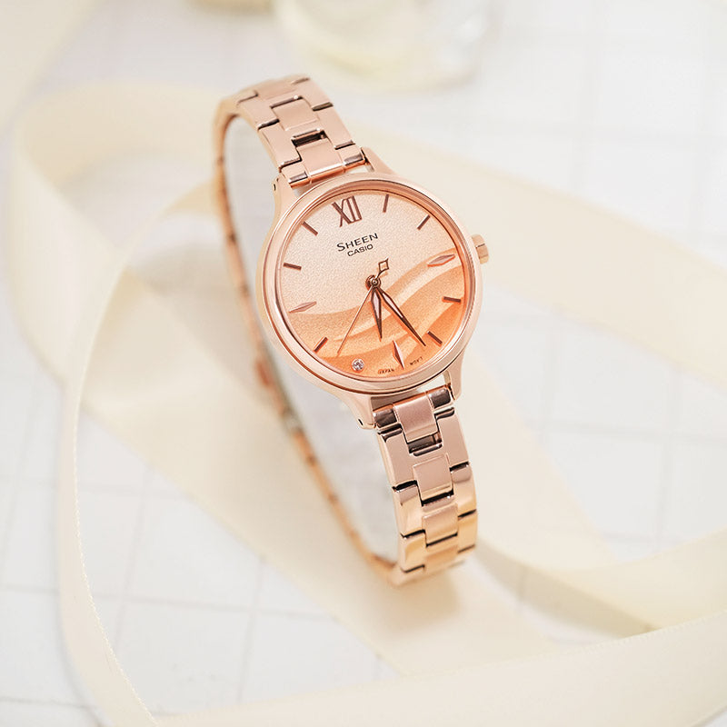 CASIO SEAWAVE Subject Fashion 3d Minimalistic Watch Sapphire Crystal Gradient Pink SHE-4550PG-4AUPR