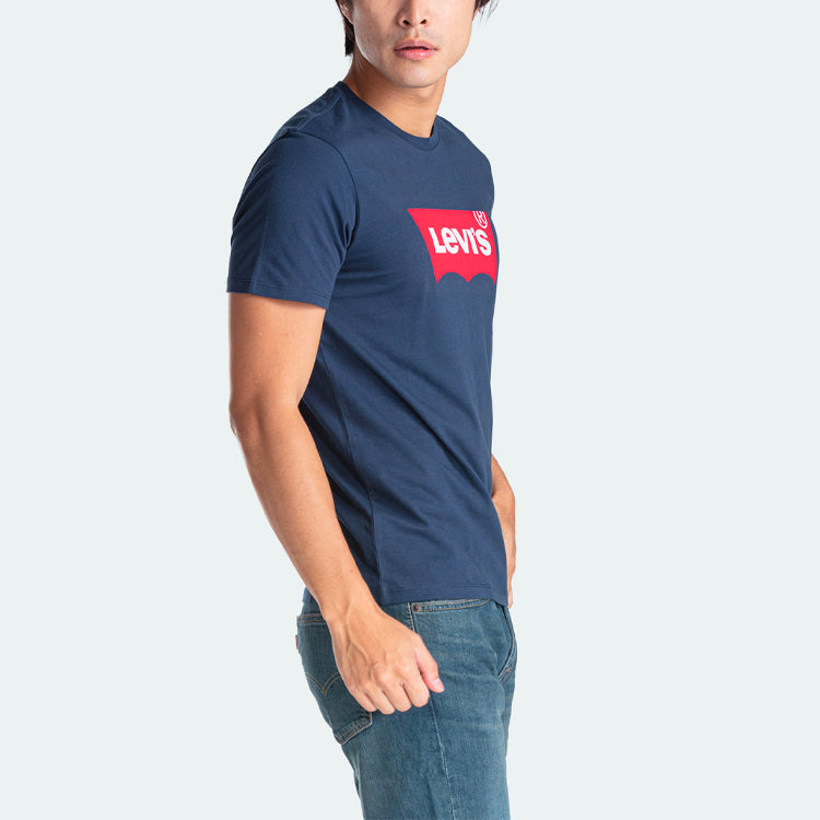 Men's Levis Alphabet Logo Loose Round Neck Short Sleeve Navy Blue 17783-0139