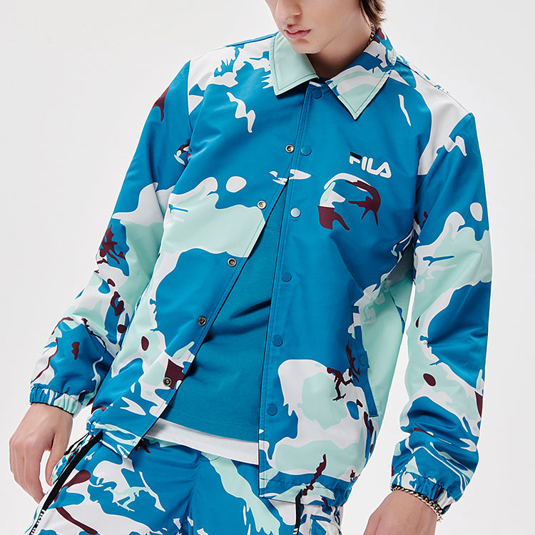 Men's FILA FUSION Camouflage Full Print reversible Coach Jacket Loose Black T11M133707F-BU