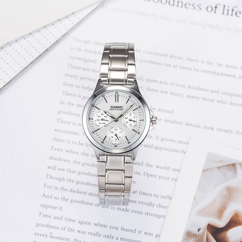 CASIO DRESS Series Business Waterproofes Couple Quartz Stainless Steel Strap Silver Analog MTP-V300D-7A&LTP-V300D-7A