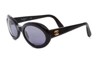CHANEL Plastic Oval Sunglasses Women's Black