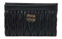 MIU MIU Matelassé Nappa Leather One Shoulder Crossbody Clutch Women's Black