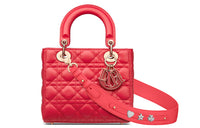 DIOR Sheepskin Lady Dior Bag, One Shoulder Handbag Small Size Women's Raspberry Red