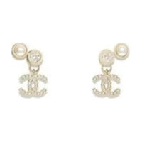 CHANEL Pearl Crystal Earrings Women's Gold