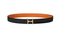 HERMES Double-Sided H Smooth Buckle Leather Belts Women's Black Width 2.4CM