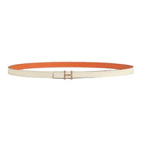 HERMES Rose Gold Plated Leather Belts Unisex White Orange Width 1.3CM