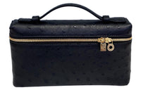 Loro Piana ExtraPocket Ostrich Leather Box Bag One Shoulder Handbag Crossbody Bag Women's Black