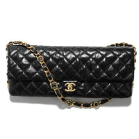 CHANEL Shiny Lambskin One Shoulder Crossbody Clutches Large Size Women's Black