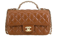 CHANEL Lambskin Chain Bag Shoulder Bag Crossbody Bag Mini Women's Brown