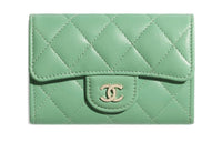 CHANEL Classic Flap CF Sheepskin Coin Purses Card Holders Unisex Green