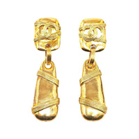 CHANEL 1994 Plated Cc Drop Clip On Costume Earrings
